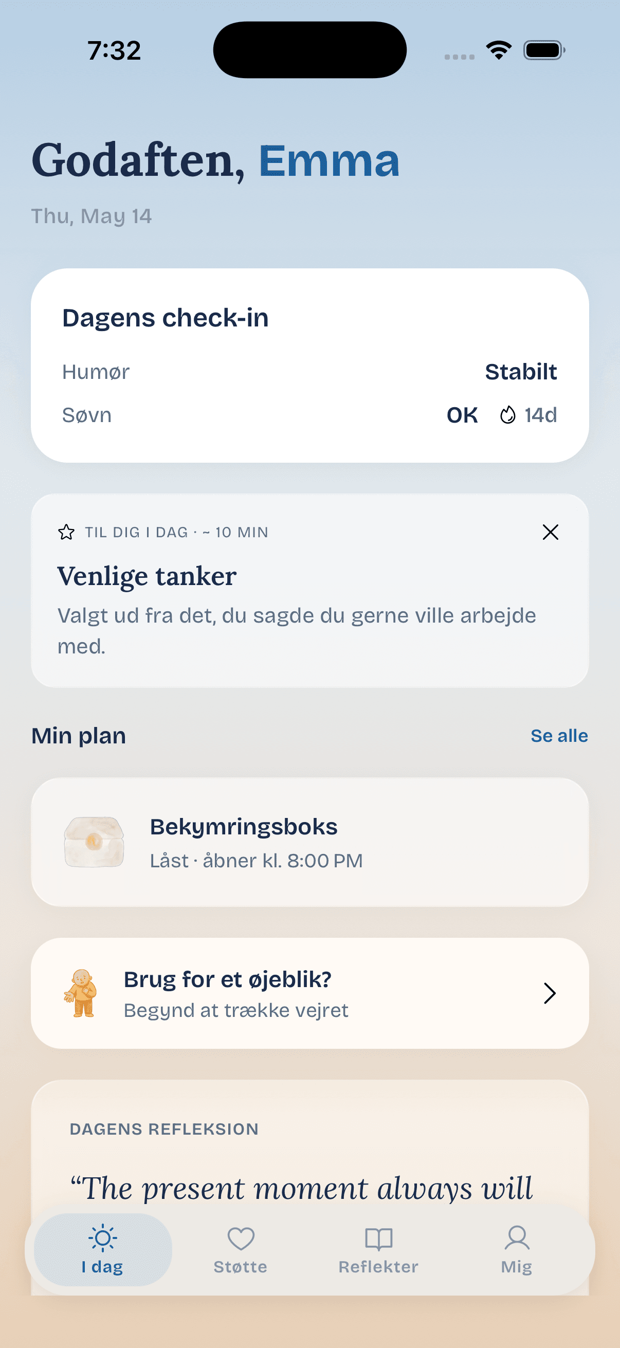 Skærmbillede af I dag-fanen i Den Krøllede Hjerne